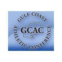 Gulf Coast Athletic Conference logo with text and outline of Louisiana.