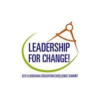 Logo for the 2013 Louisiana Education Excellence Summit: "Leadership for Change!" with a compass over a green crescent.