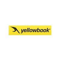 Yellow rectangle with the "yellowbook" logo; a stylized black bird next to black text.