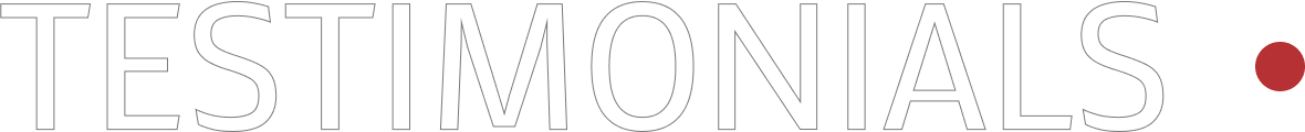 "TESTIMONIALS" in light grey letters with a red circle to the right.