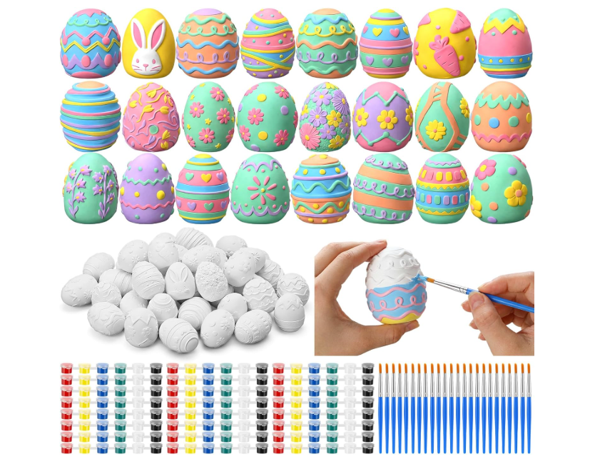 white cermanic eggs with paint brushes