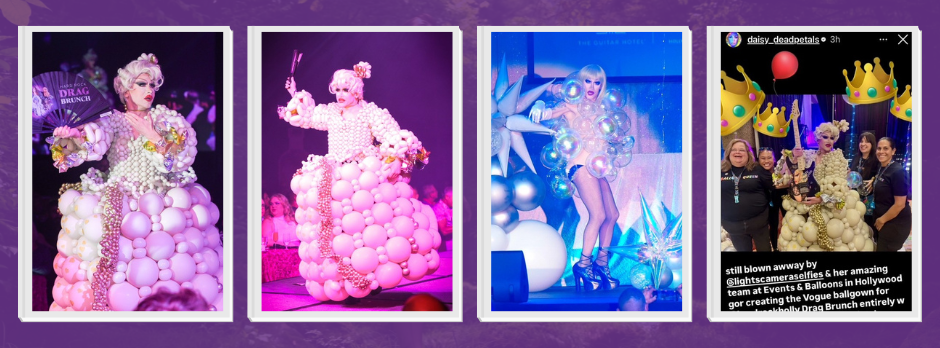 Four photos of the Madonna and Gaga inspired balloon dresses.