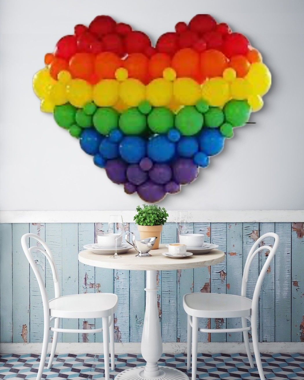 A beautiful balloon linked rainbow heart to show that Love is Love.