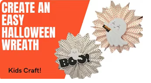 A photo of two halloween wreaths with ghosts.