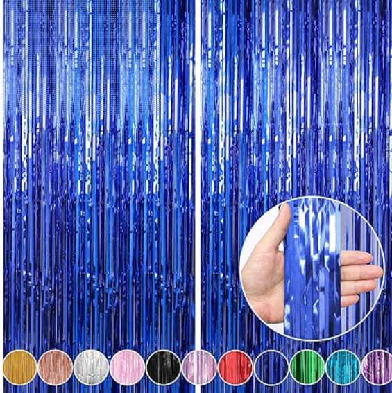 a photo of a blue metallic curtain background.
