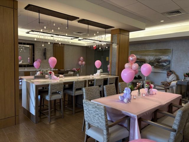 A wide view of the decorated tables.
