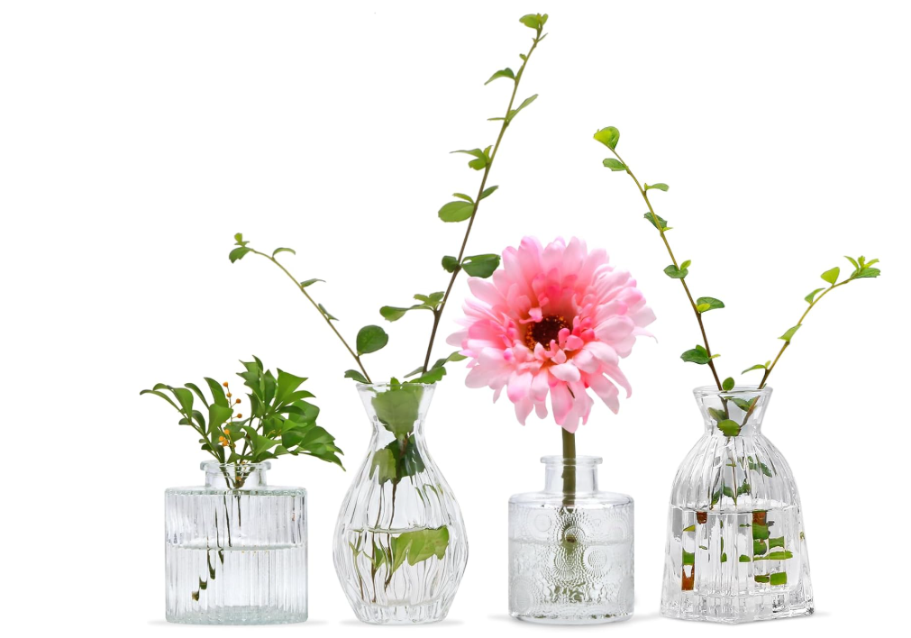 three clear bud vases