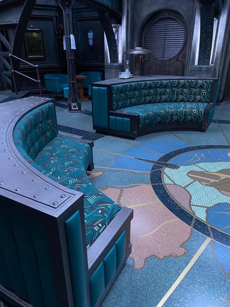 Curved blue seating from