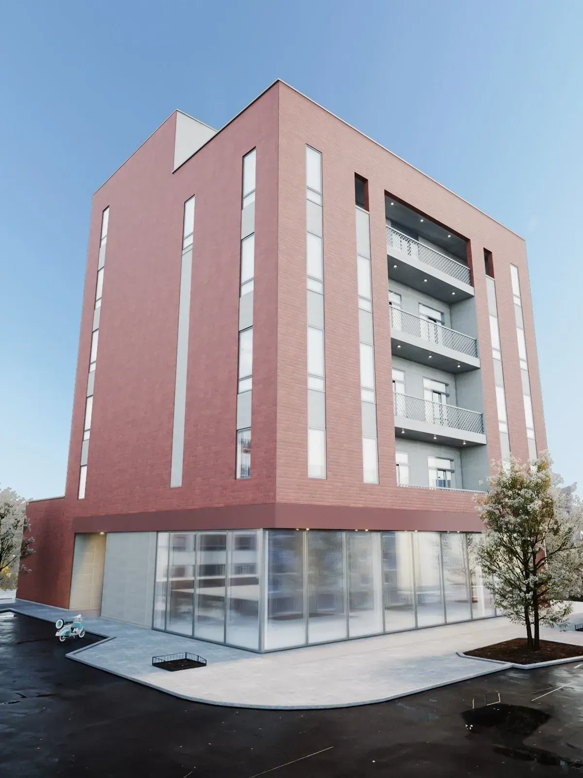 A large red brick building with a lot of windows