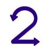 Purple number two with arrows at each end of the curves.
