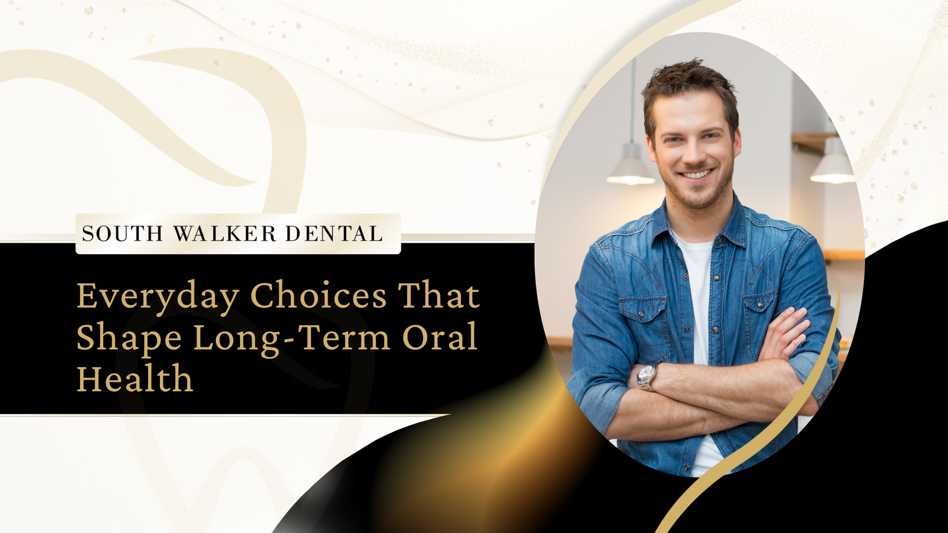 Man smiling next to text 