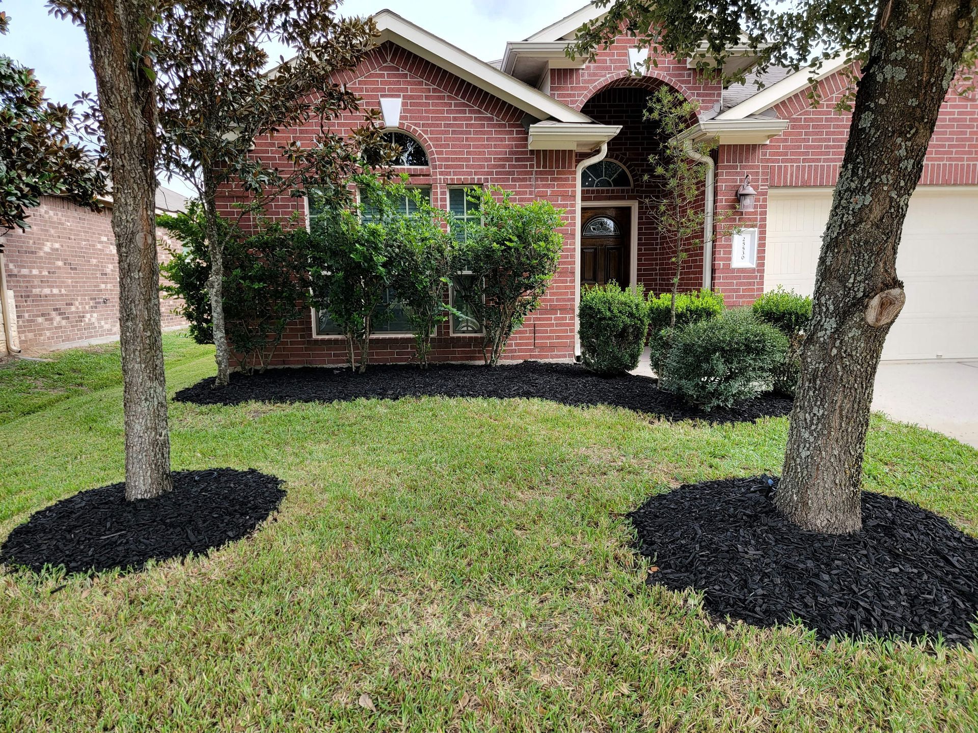 After mulching around trees and shrubs by Texas Tree Care in Spring, TX