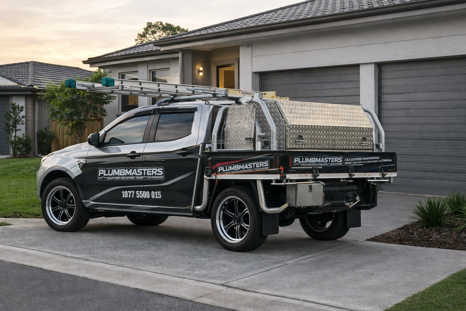 A Man Is Kneeling Under A Sink In A Kitchen — Plumbmasters In Burleigh Heads, QLD