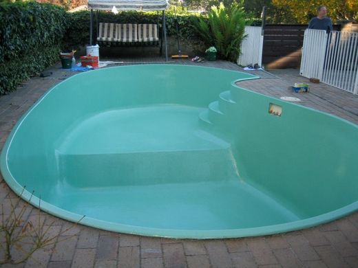 Completed work on pool resurfacing Kakadu green colour pool