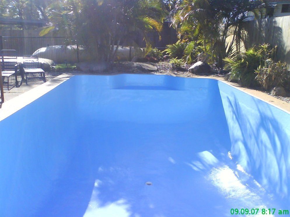 View of the completed restoration work on pool