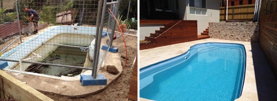 Before and after view of the pool