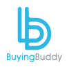 The logo for buying buddy is a blue letter b on a white background.