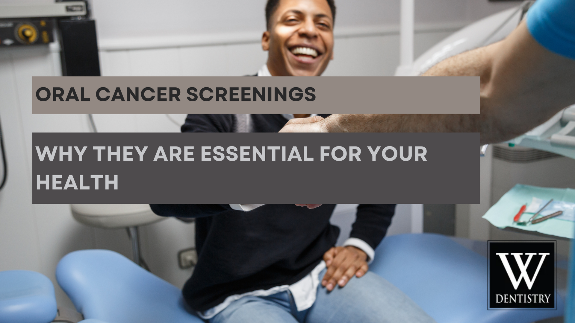 A man is smiling while sitting in a dental chair.