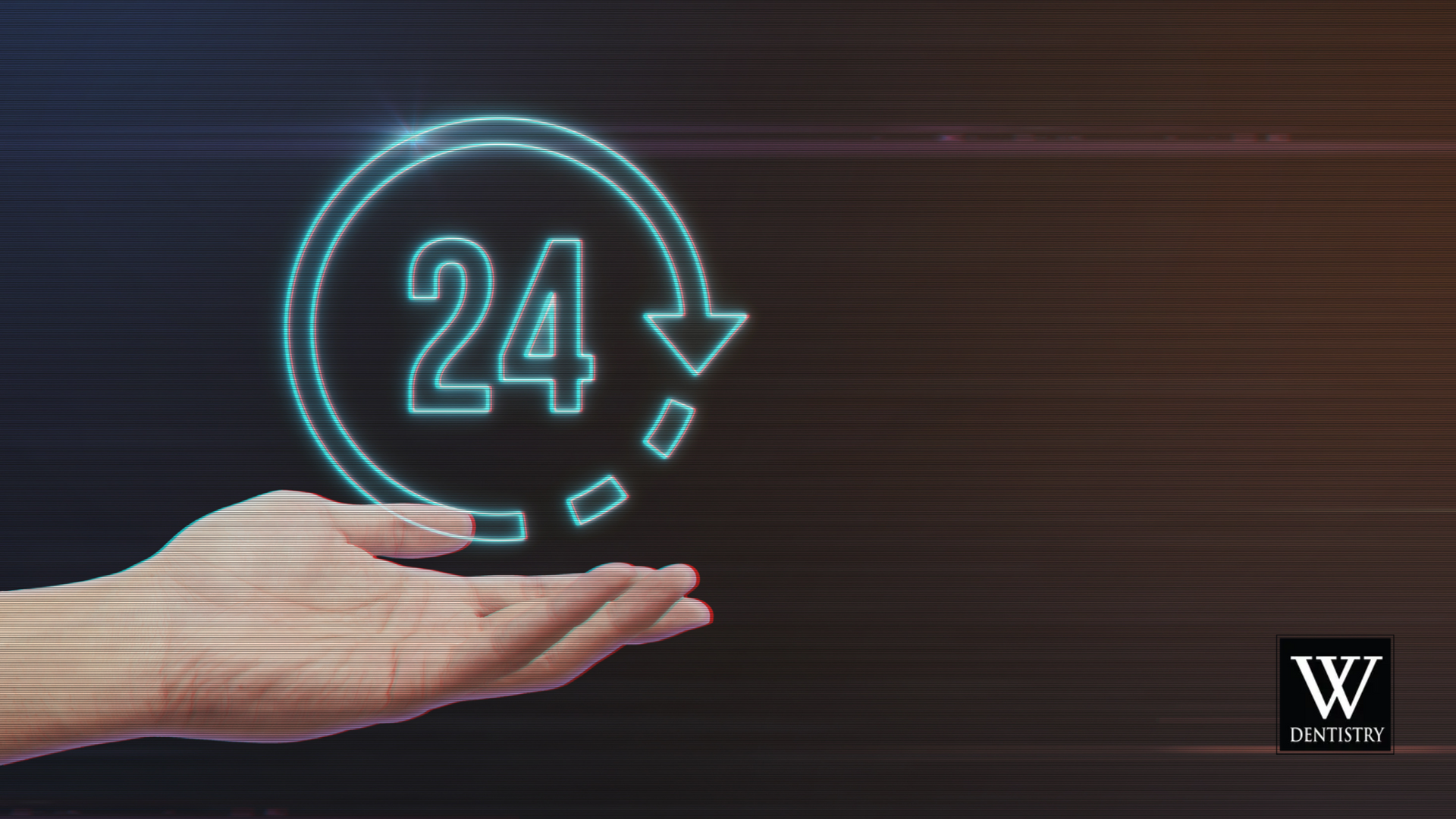 A hand is holding a 24 hour service icon.