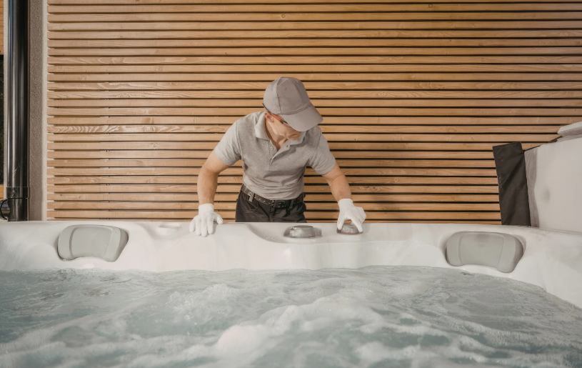 Austin Hot Tub Movers crew preparing equipment before residential spa relocation
