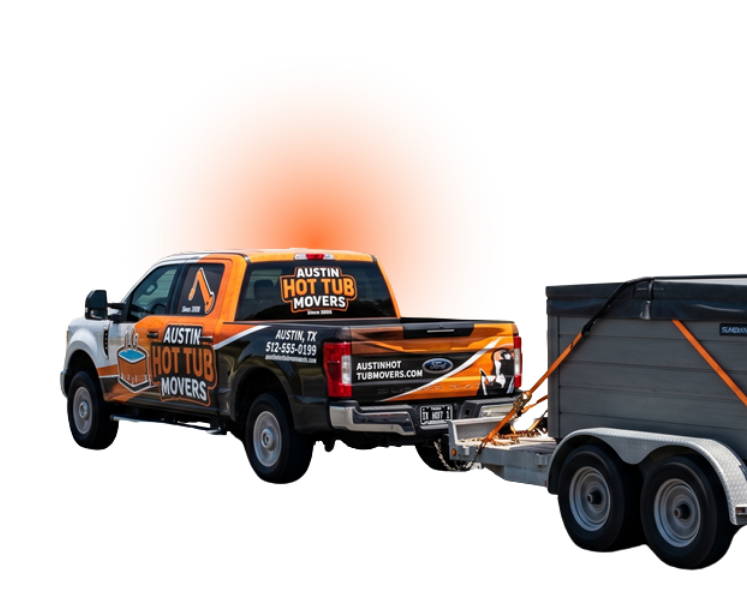 Austin hot tub movers lifting spa with professional moving straps