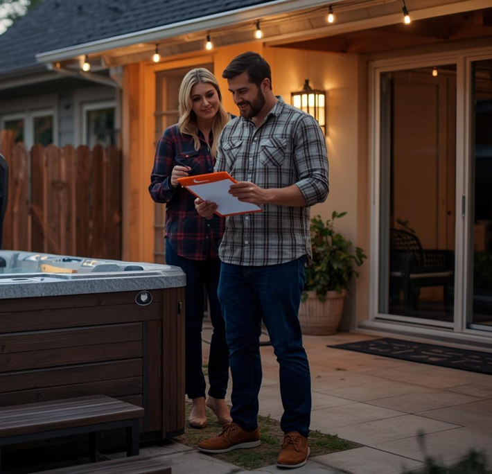 Hot tub placed onto transport trailer for secure delivery service
