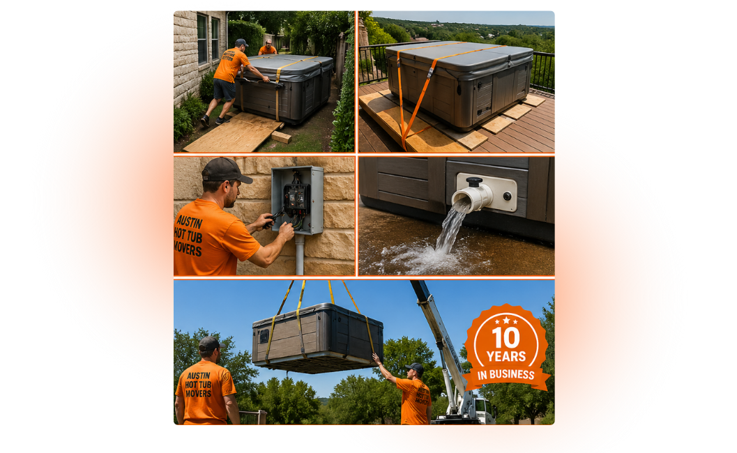 Austin hot tub moving team preparing spa for safe residential transport
