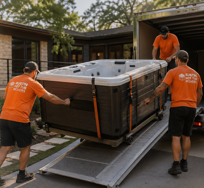 Crane lifting hot tub over roof during complex relocation job
