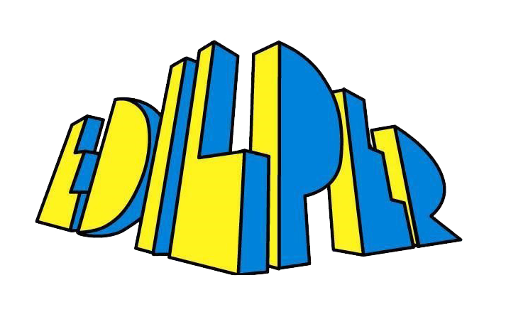 Un logo blu e giallo con la scritta edlpr su sfondo bianco