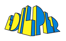 Un logo blu e giallo con la scritta edlpr su sfondo bianco