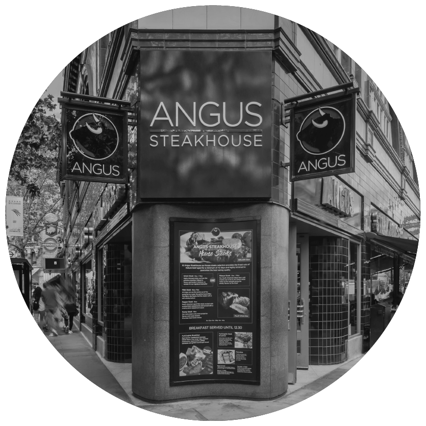 A black and white photo of angus steakhouse