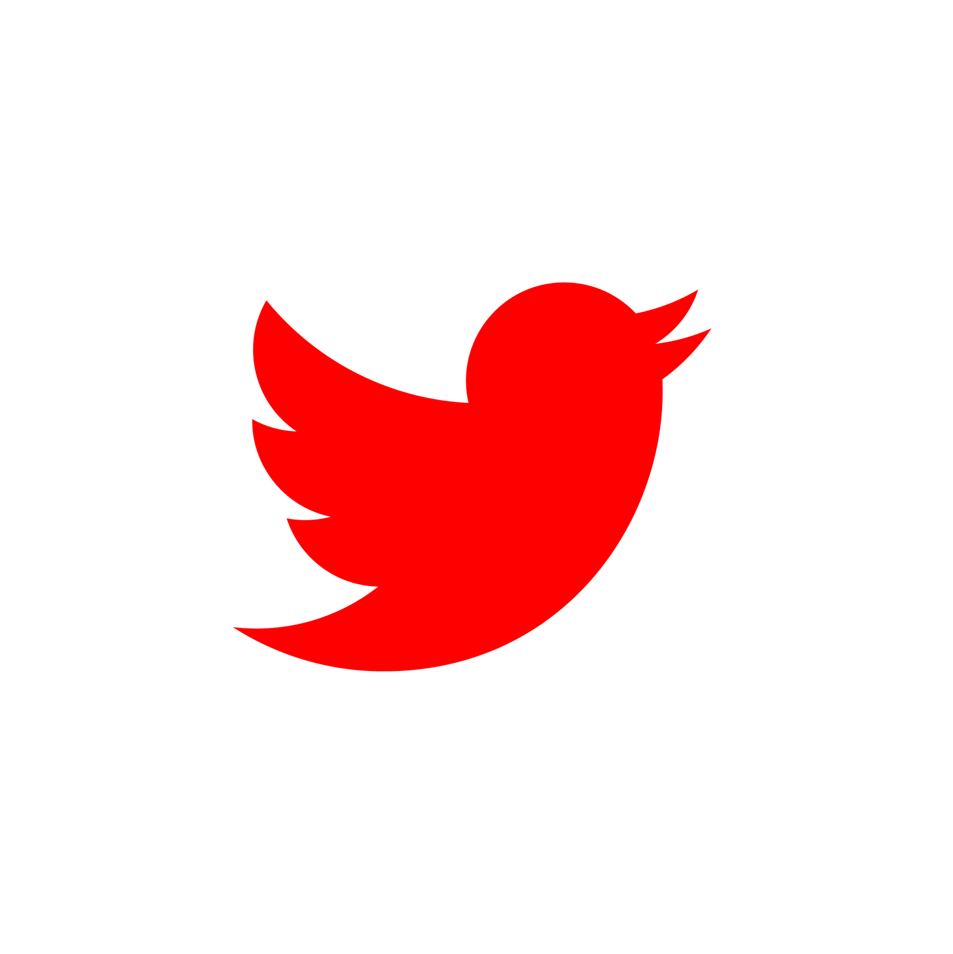 A red twitter logo on a white background.