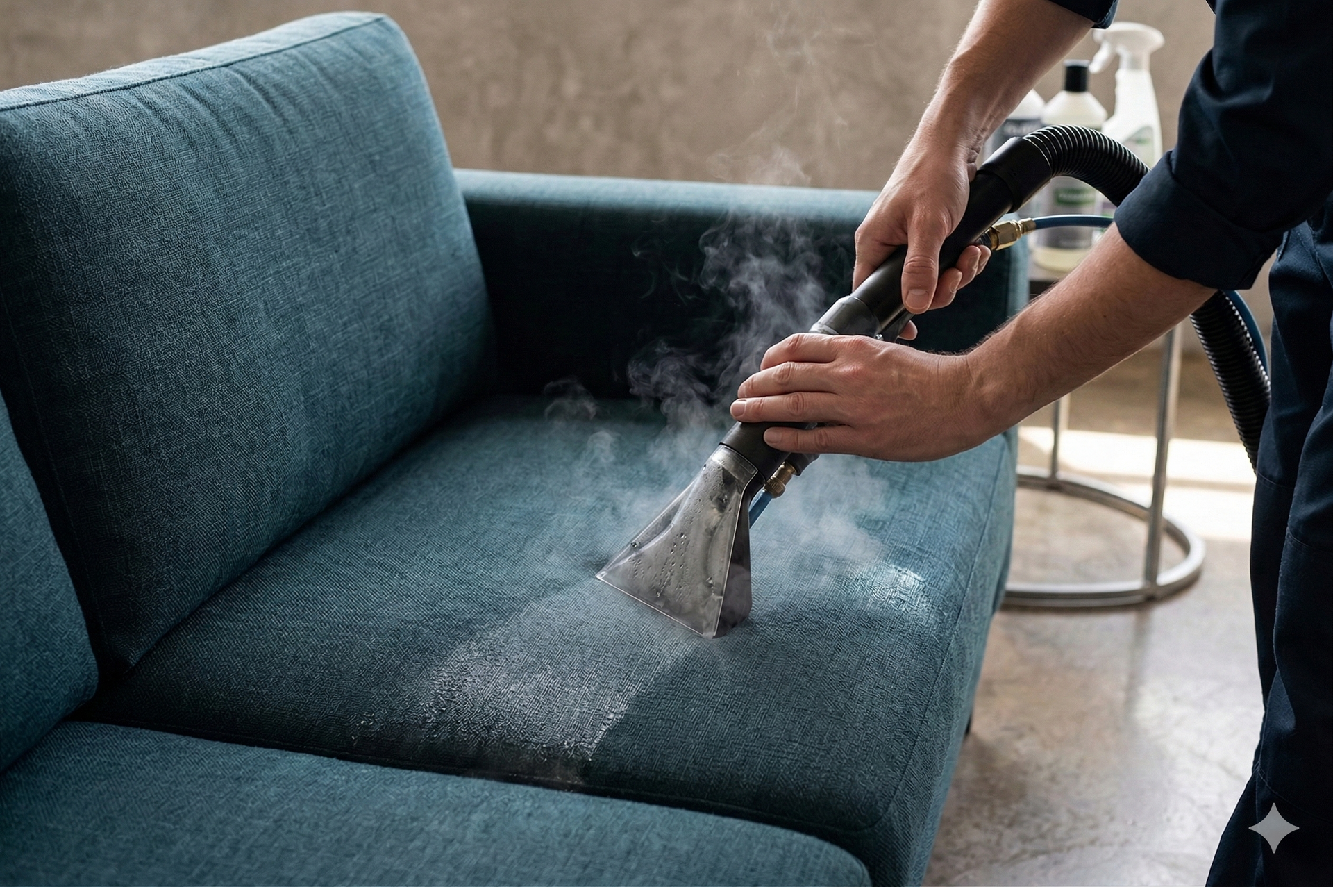 Red fire extinguishers secured in a metal compartment.
