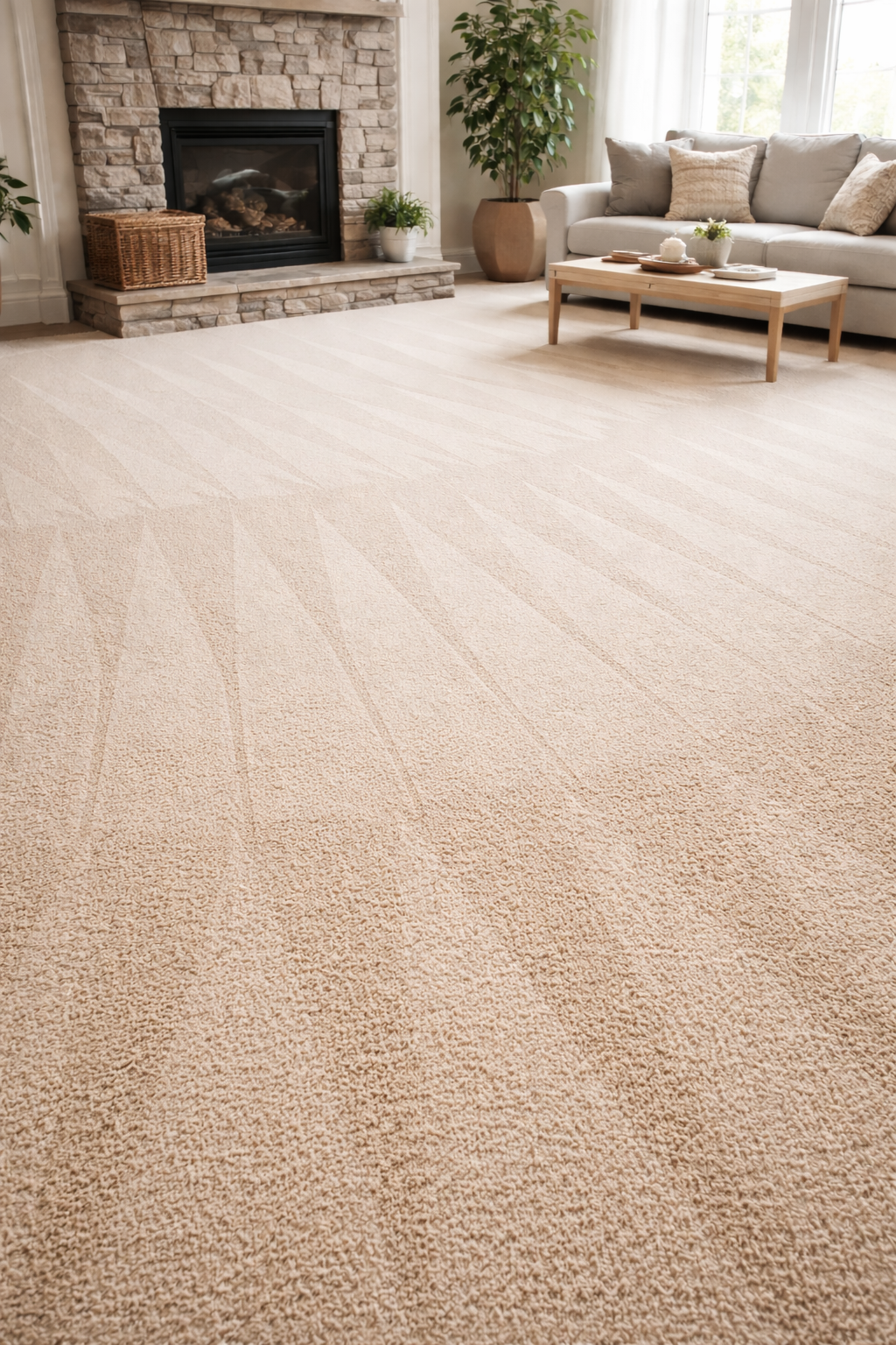 Ceiling-mounted fire sprinkler head in an office setting; chrome with red glass bulb.