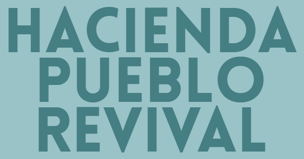 Hacienda pueblo revival logo on a blue background
