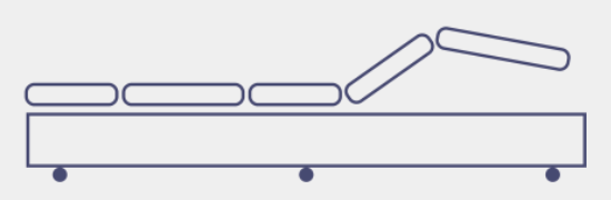 A drawing of an adjustable bed with a pillow on it.