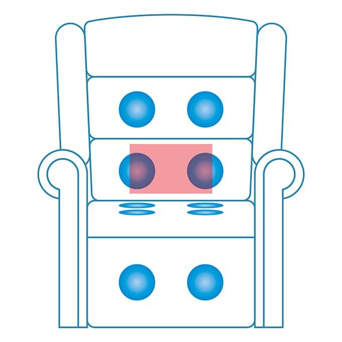 A drawing of a chair with a red square in the middle.