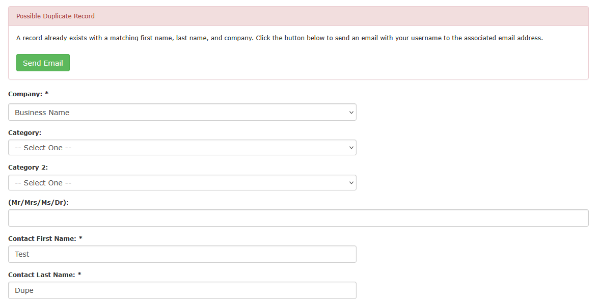 Web form with input fields for selecting categories and adding information.