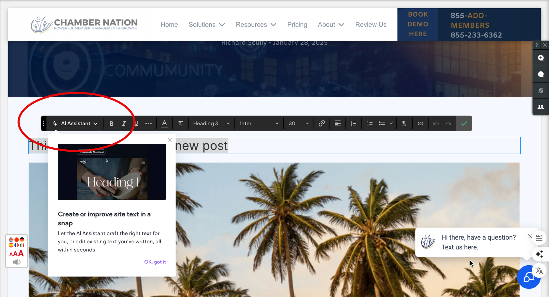 Toolbar with editing options overlaid on a new post page.