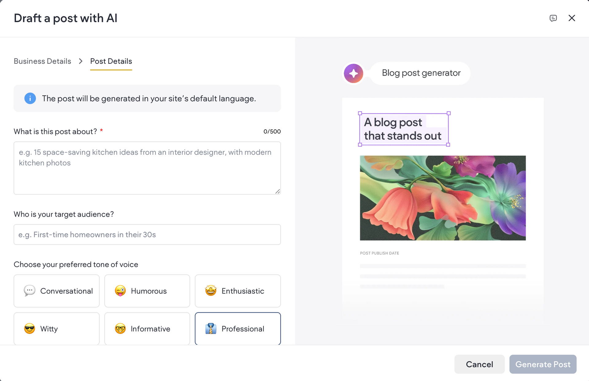 AI writing dashboard