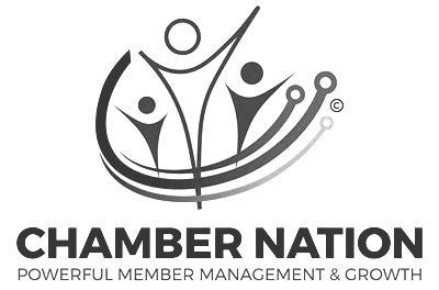 Chamber Nation logo: stylized figures reaching upwards, encircled by arcs with tech elements, text "Chamber Nation".
