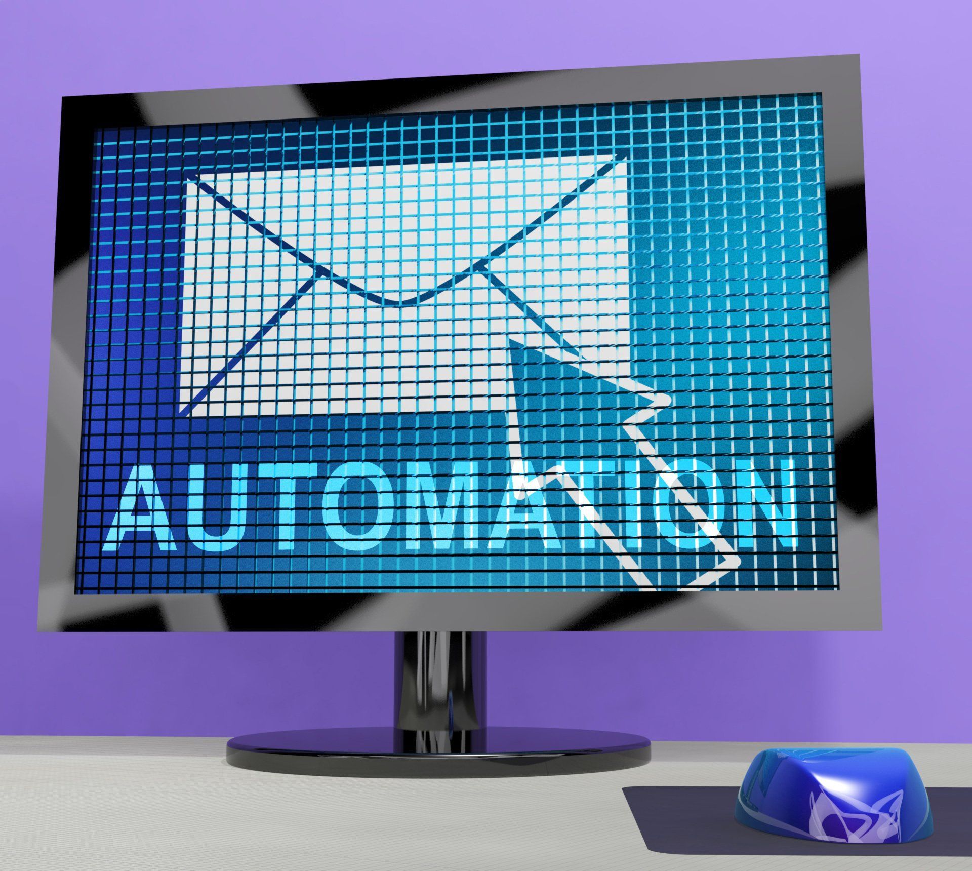 Computer monitor displaying an email envelope with "AUTOMATION" and a cursor.