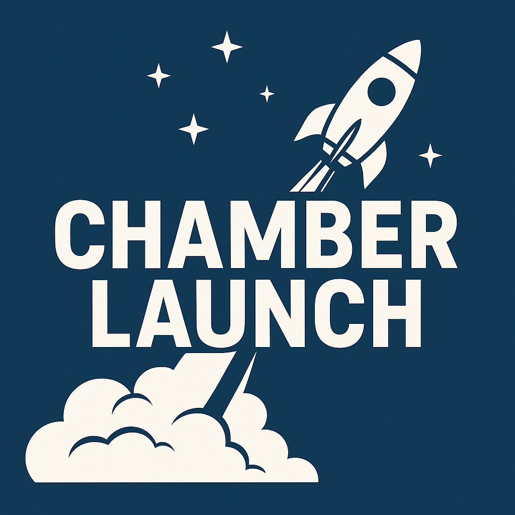 White rocket launching from a cloud on a blue background, text 