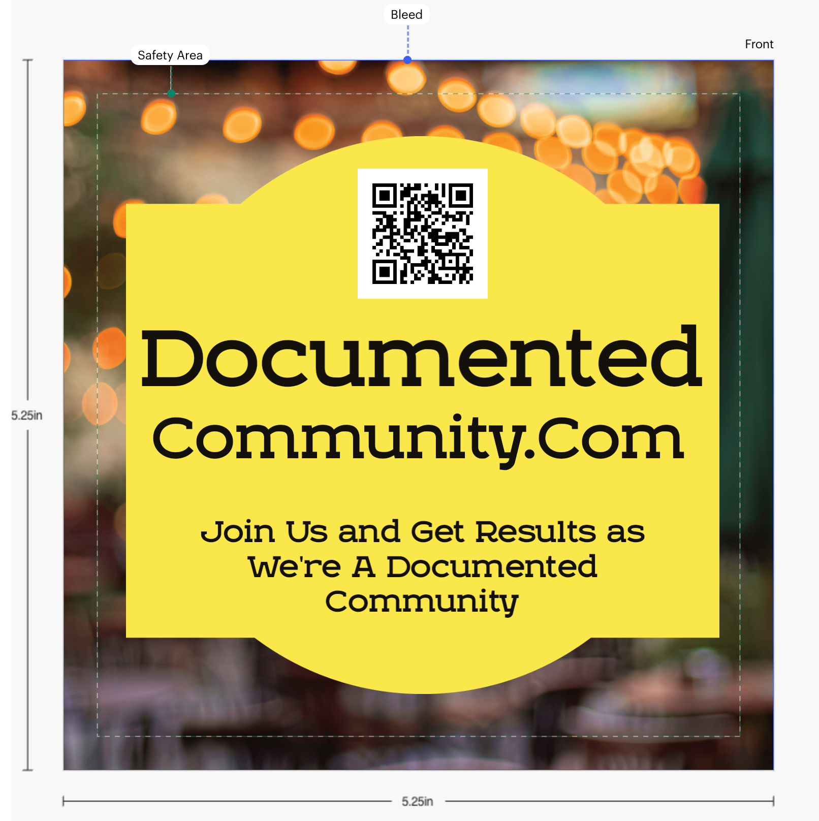 Yellow sign with QR code and text: 