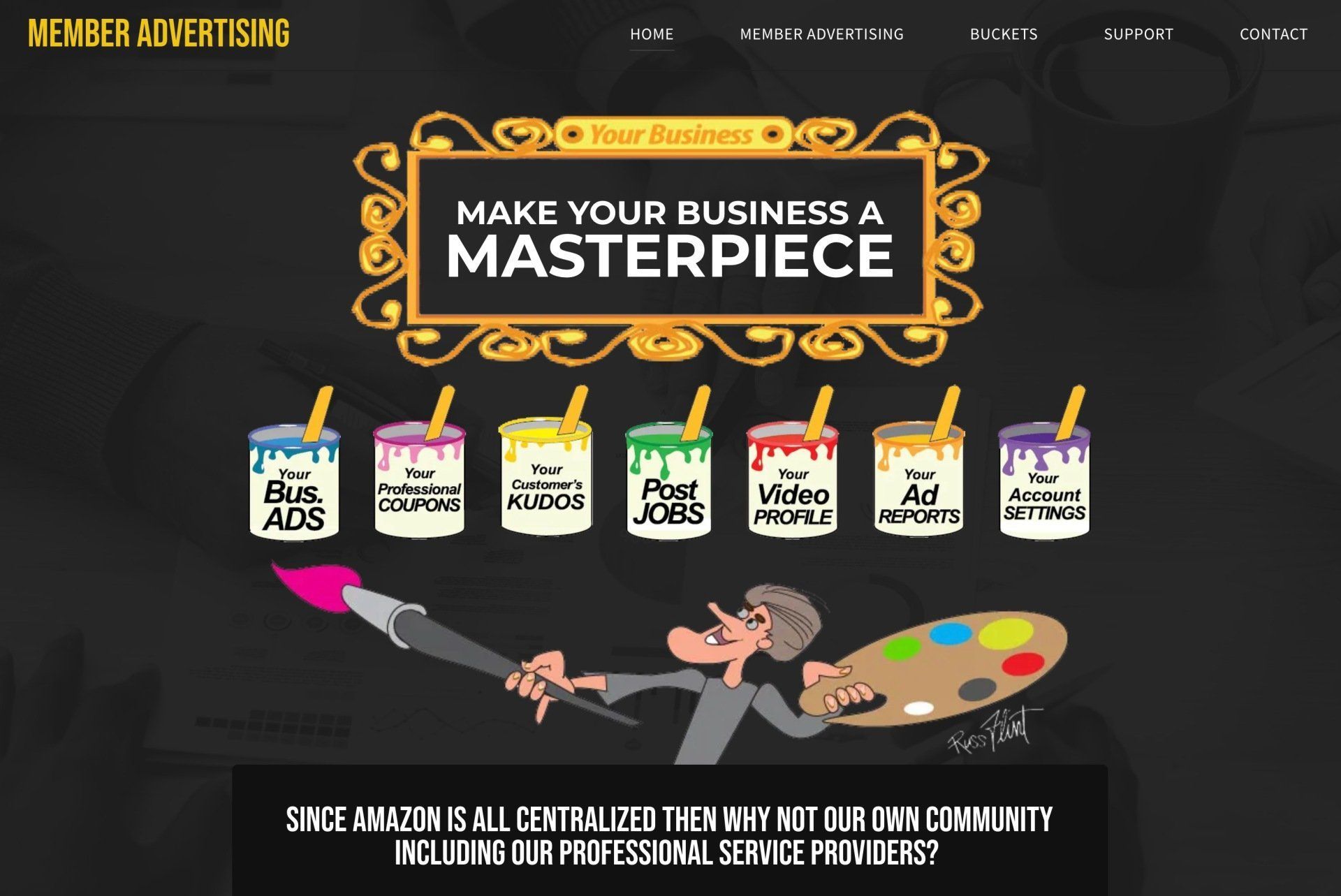 Website ad: a painter with a palette creates a 