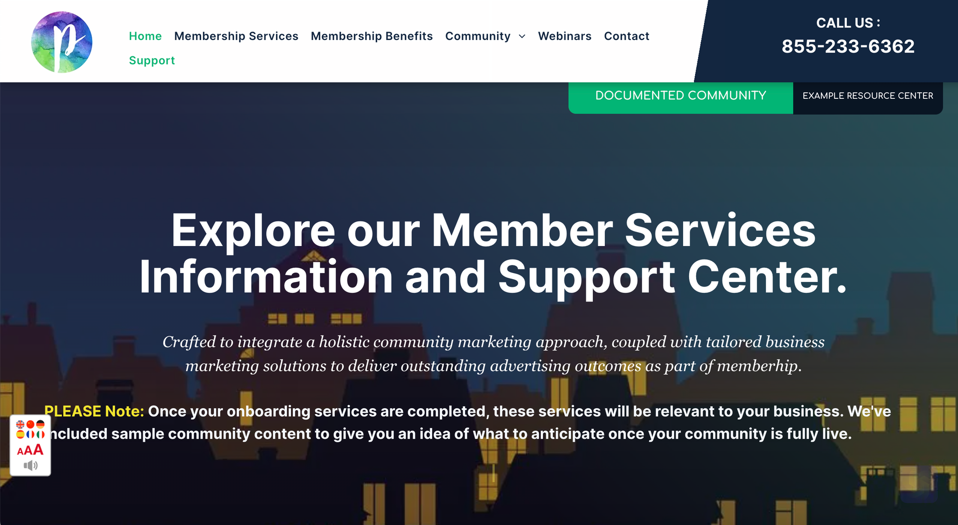 Website homepage with text 