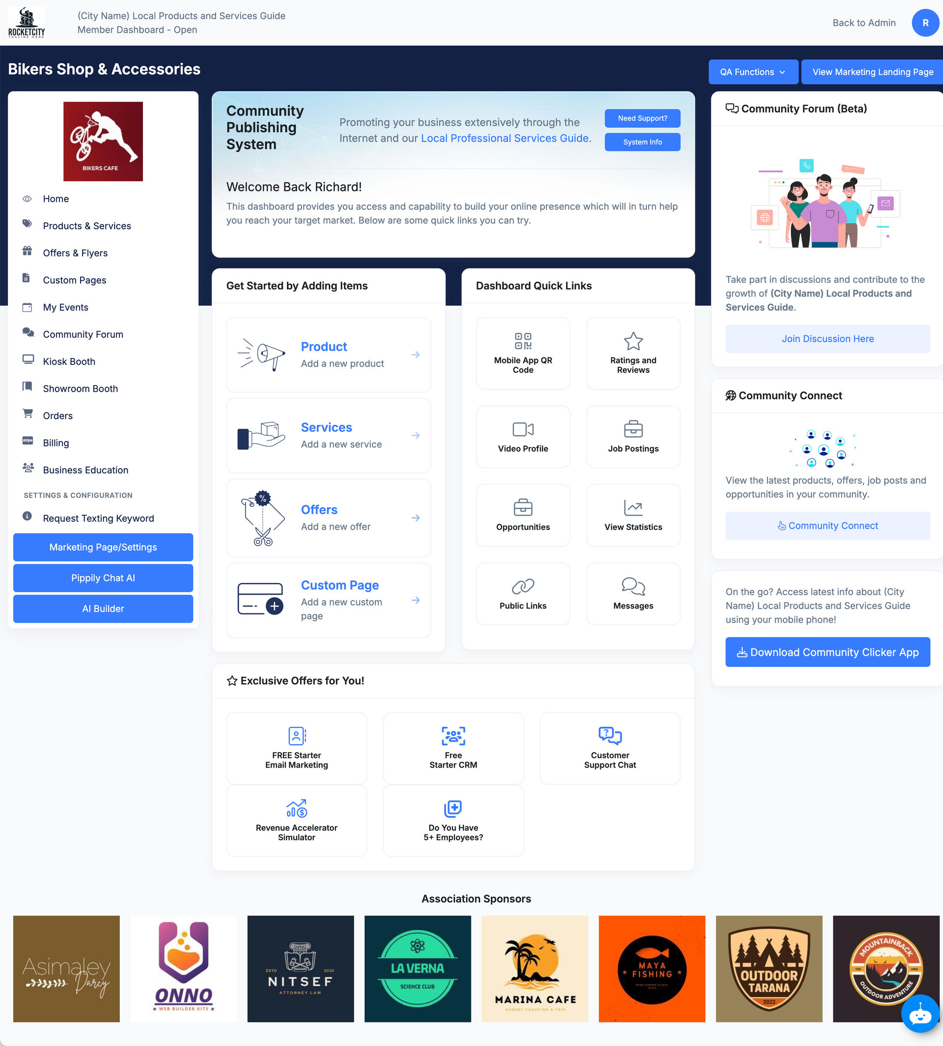 Webpage interface with a logo, navigation menu, and various content sections.