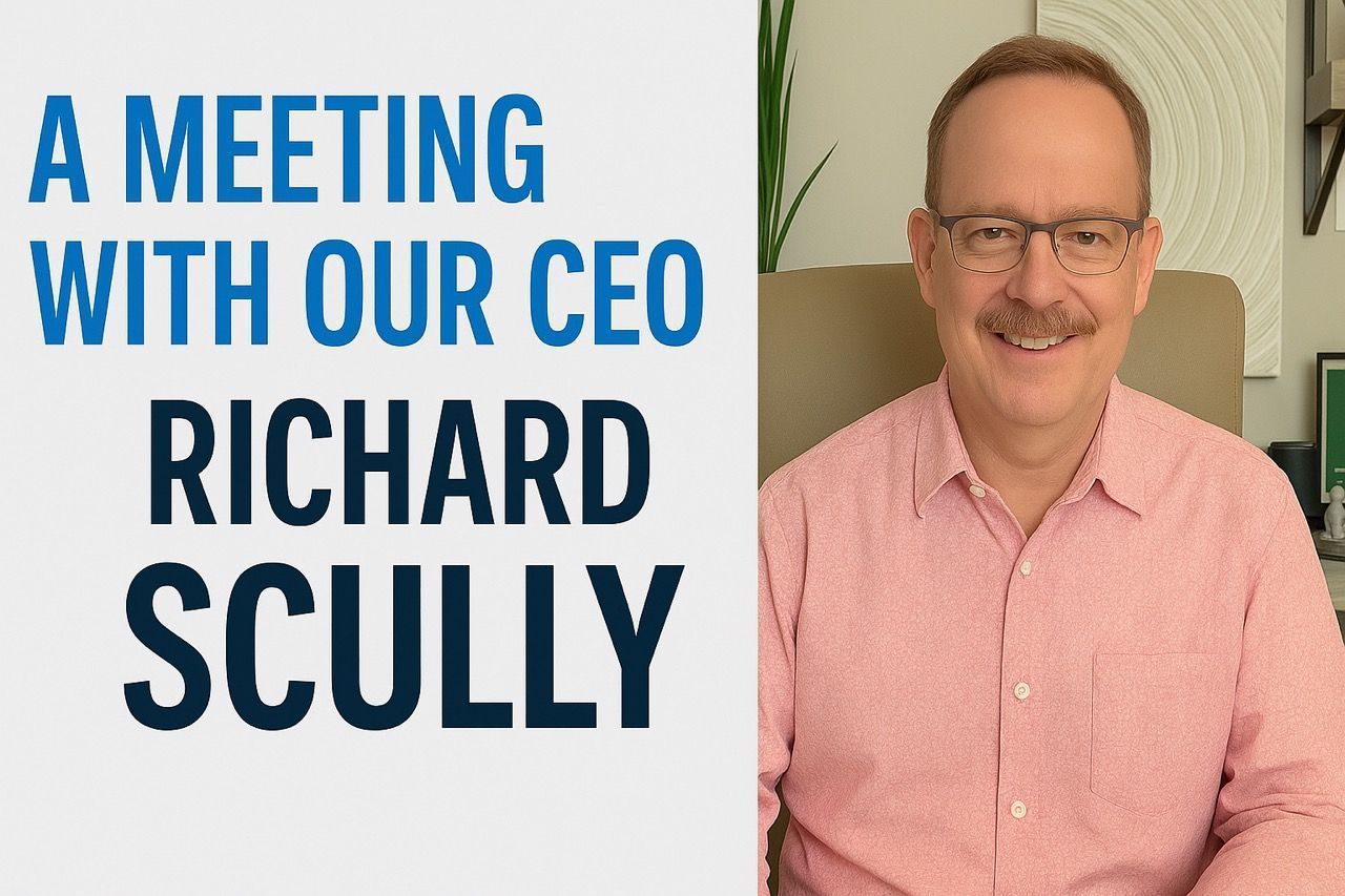 Richard Scully, CEO, smiling in a pink shirt; text 