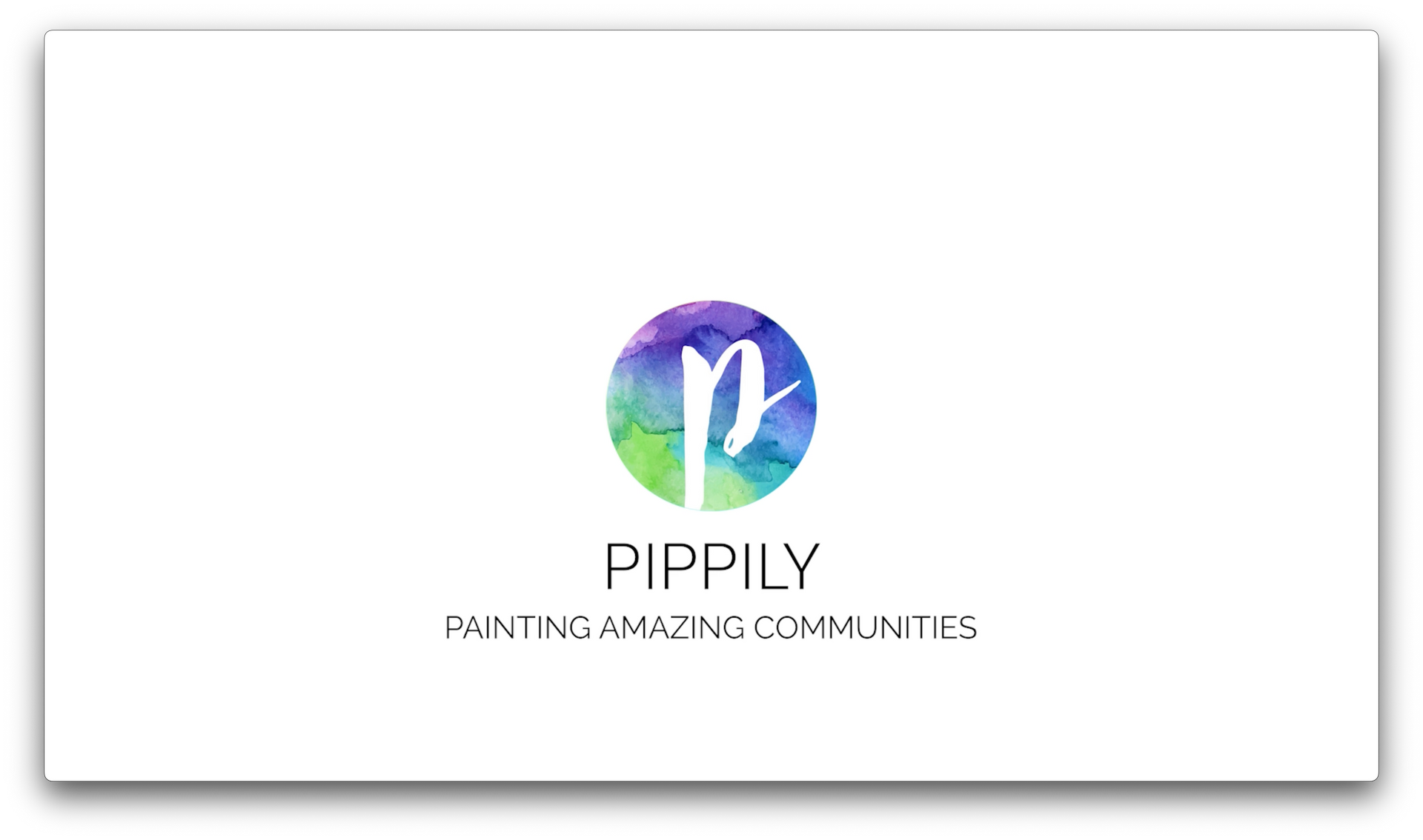 Logo for Pippily with a watercolor circle in blue, purple, and green with a white 
