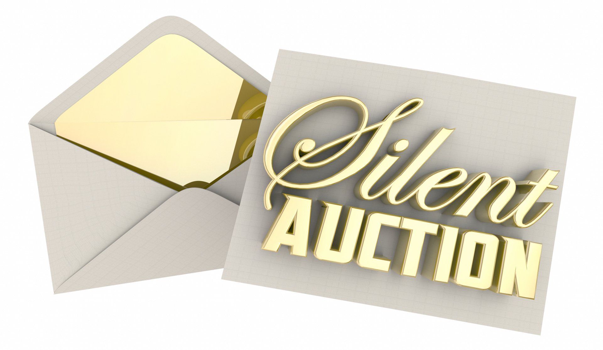 Cream envelope with gold interior next to a card that says 